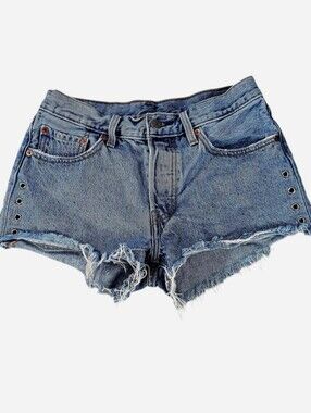 Levis Premium 501 Grommet Side Cutoff Denim Shorts Women's W26 EUC Button Fly